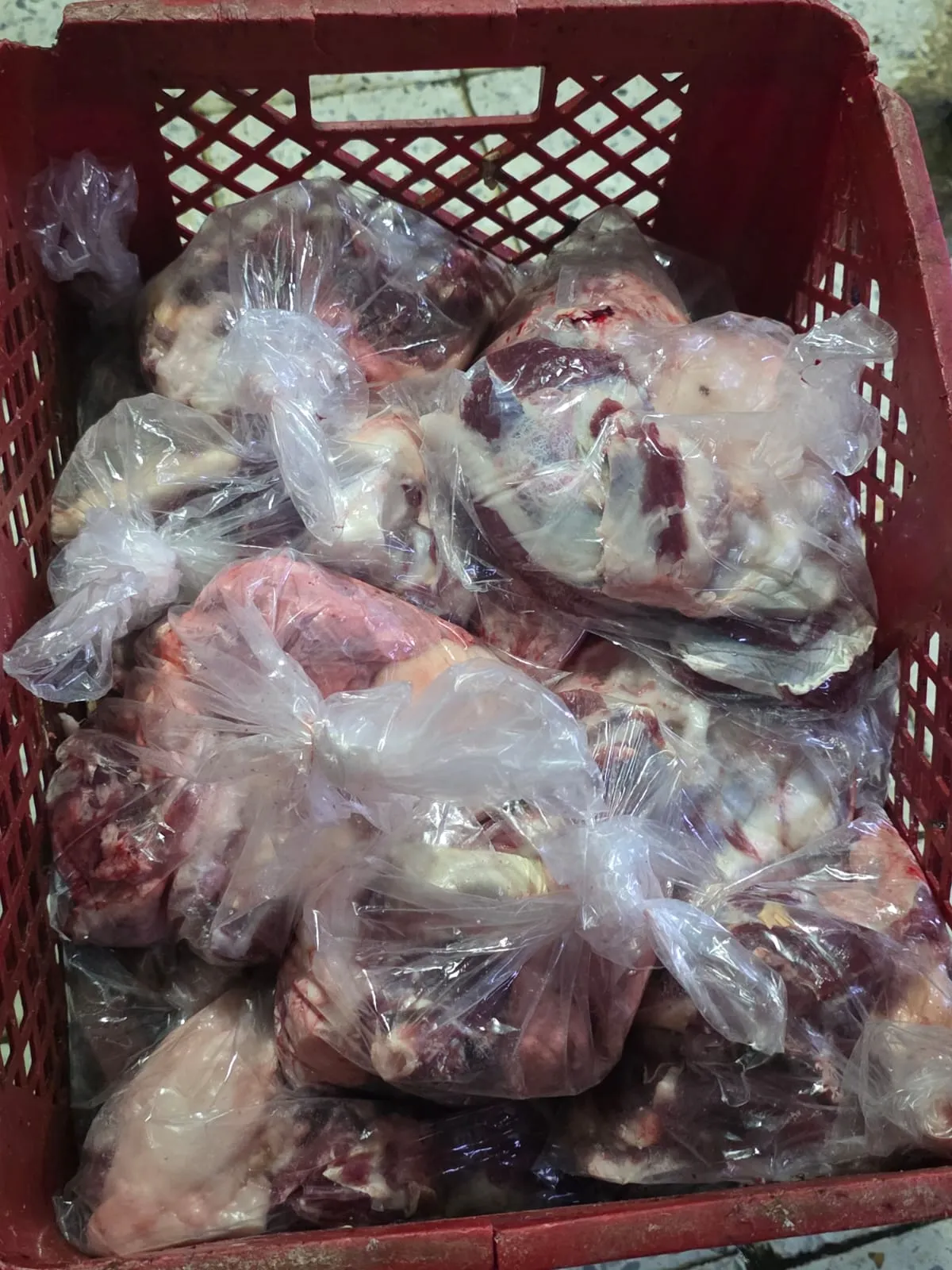 Meat portioned and bagged for distribution